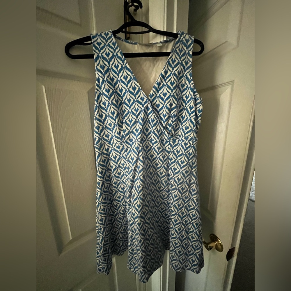 New York and Company Blue & White Print Dress | Size L